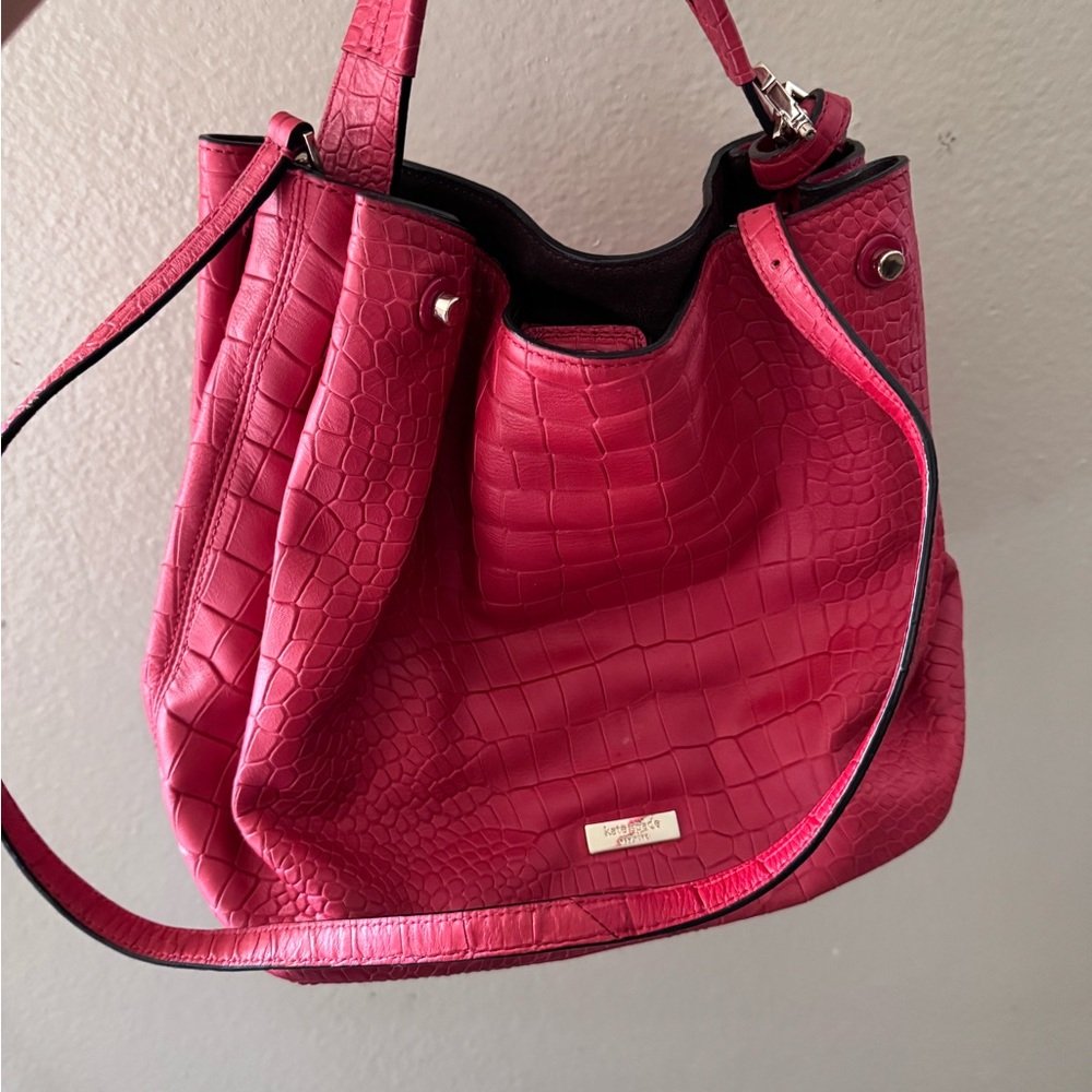 Kate Spade Red Croc-Embossed Shoulder Bag